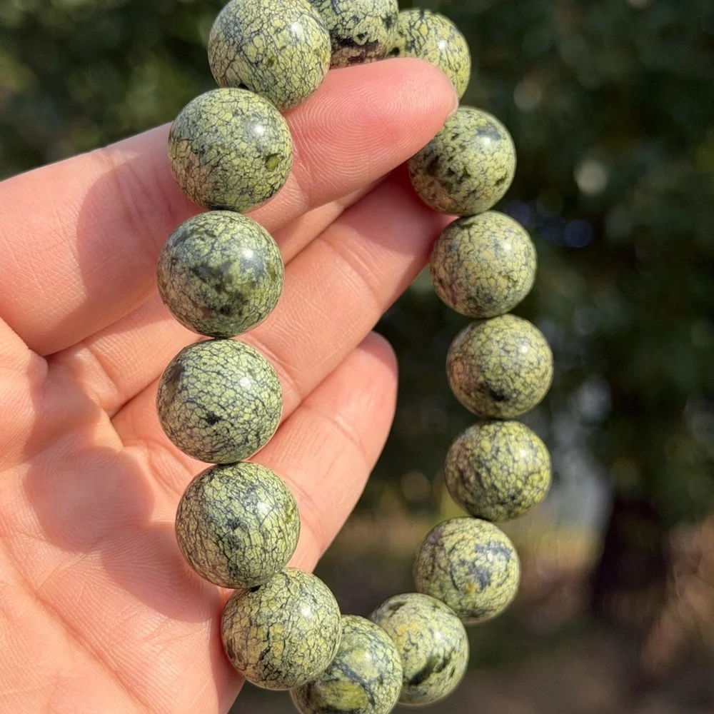 15mm chunky stretchable green Medicine King‎ Stone bracelet 1119